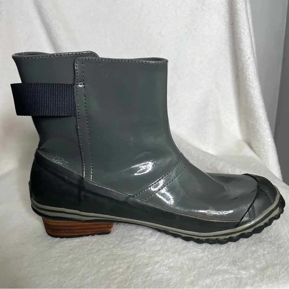 Sorel NL2155 028 Slimboot Pull On Glow Womens 10 Gray Ankle‎ Rain Boots